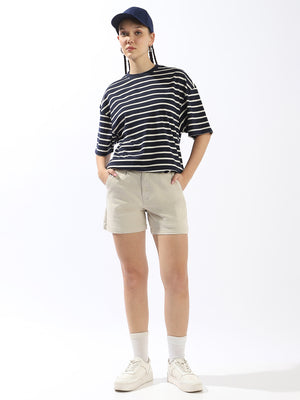 High Star Striped Drop-Shoulder Sleeves Monochrome Cotton T-shirt