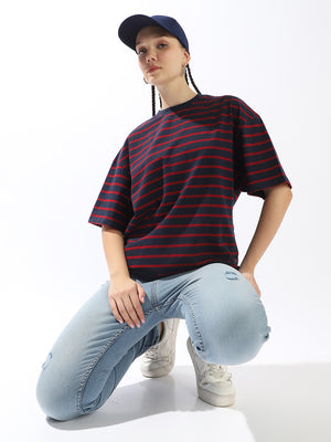 High Star Striped Extended Sleeves Cotton T-shirt