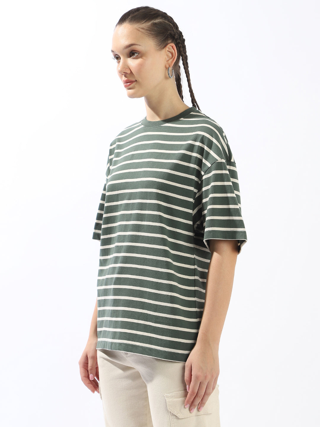 High Star Striped Extended Sleeves Monochrome Cotton T-shirt