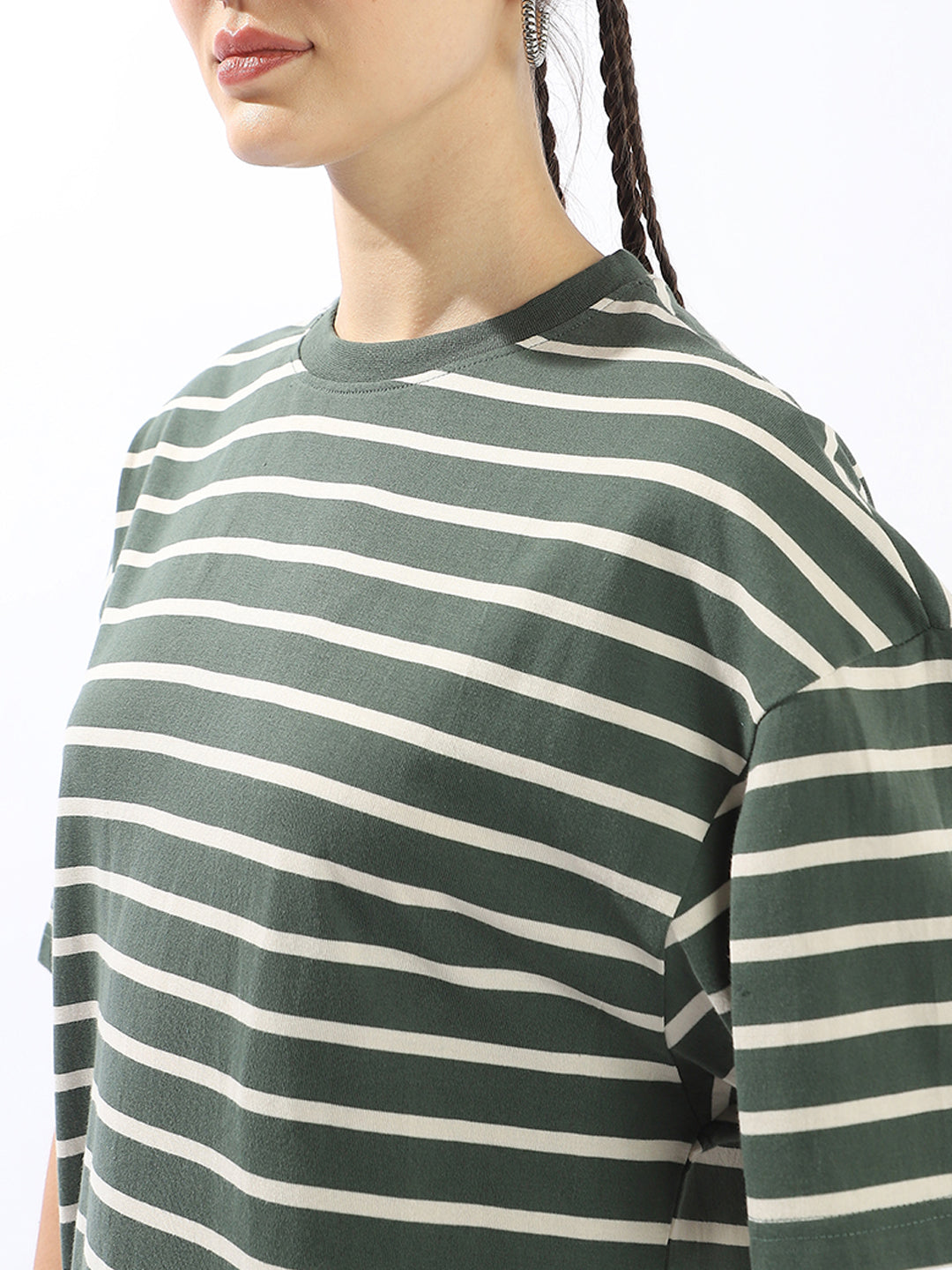 High Star Striped Extended Sleeves Monochrome Cotton T-shirt