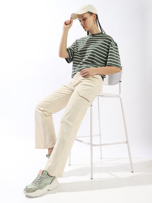 High Star Striped Extended Sleeves Monochrome Cotton T-shirt