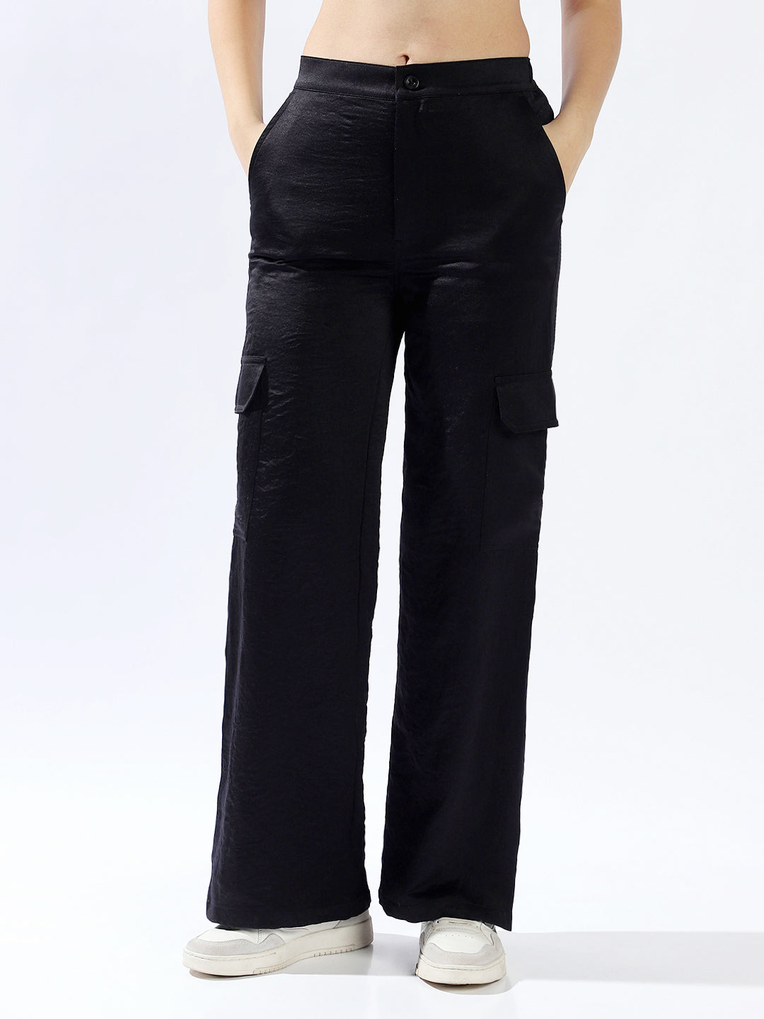 High star Women Polyester Wide Leg High-Rise Casual Trousers
