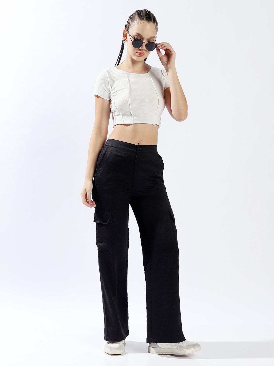 High star Women Polyester Wide Leg High-Rise Casual Trousers