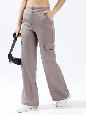 High star Women Polyester Wide Leg High-Rise Casual Trousers