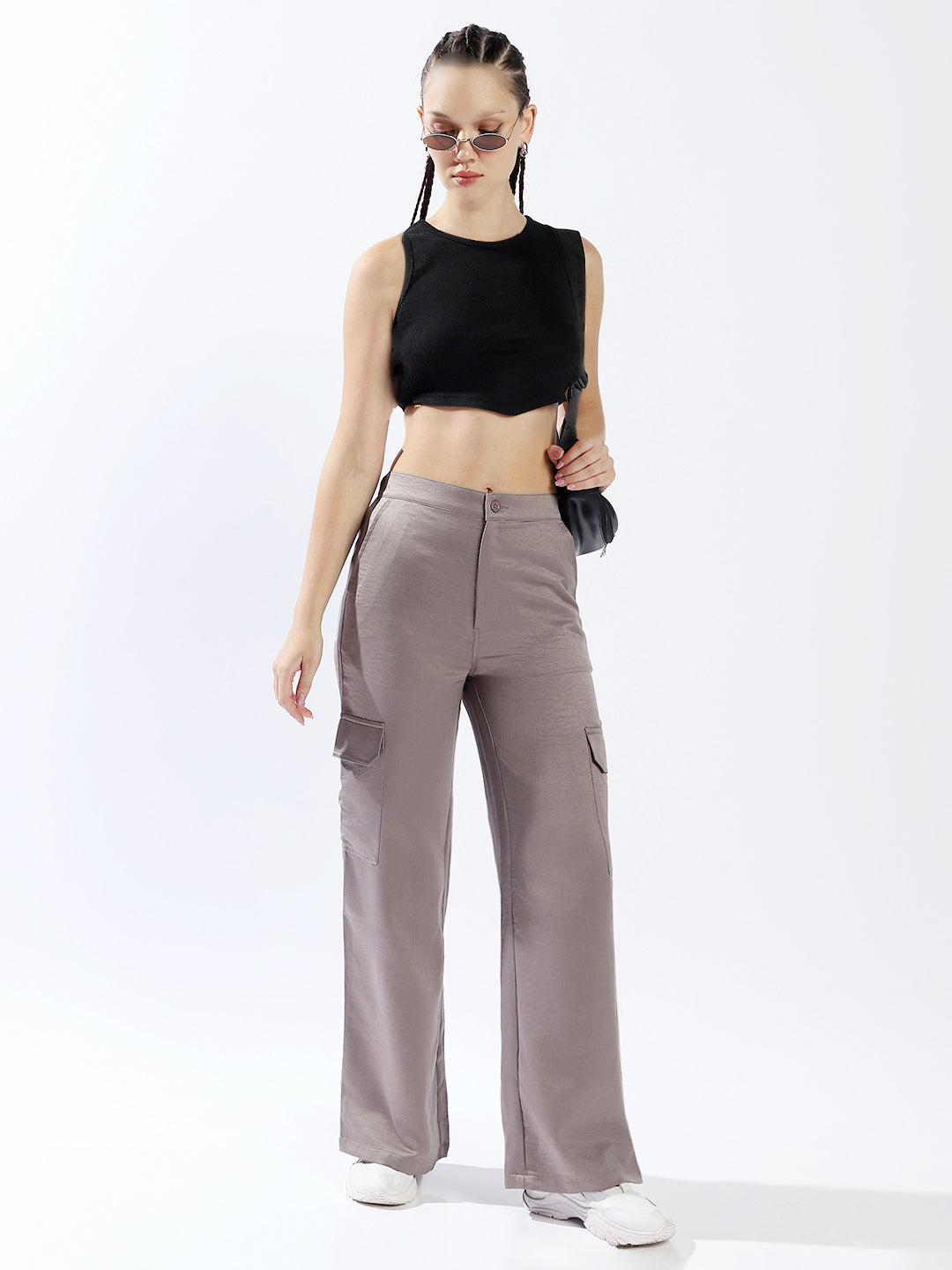 High star Women Polyester Wide Leg High-Rise Casual Trousers