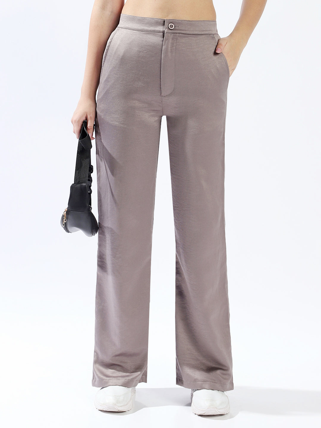 High star Women Polyester Wide Leg High-Rise Casual Trousers