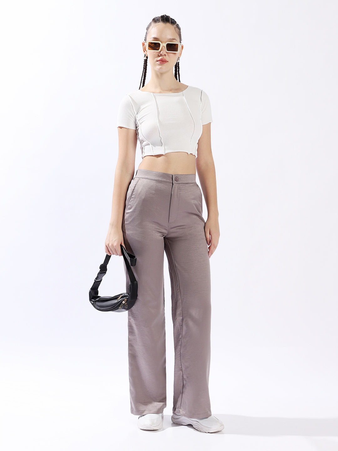 High star Women Polyester Wide Leg High-Rise Casual Trousers