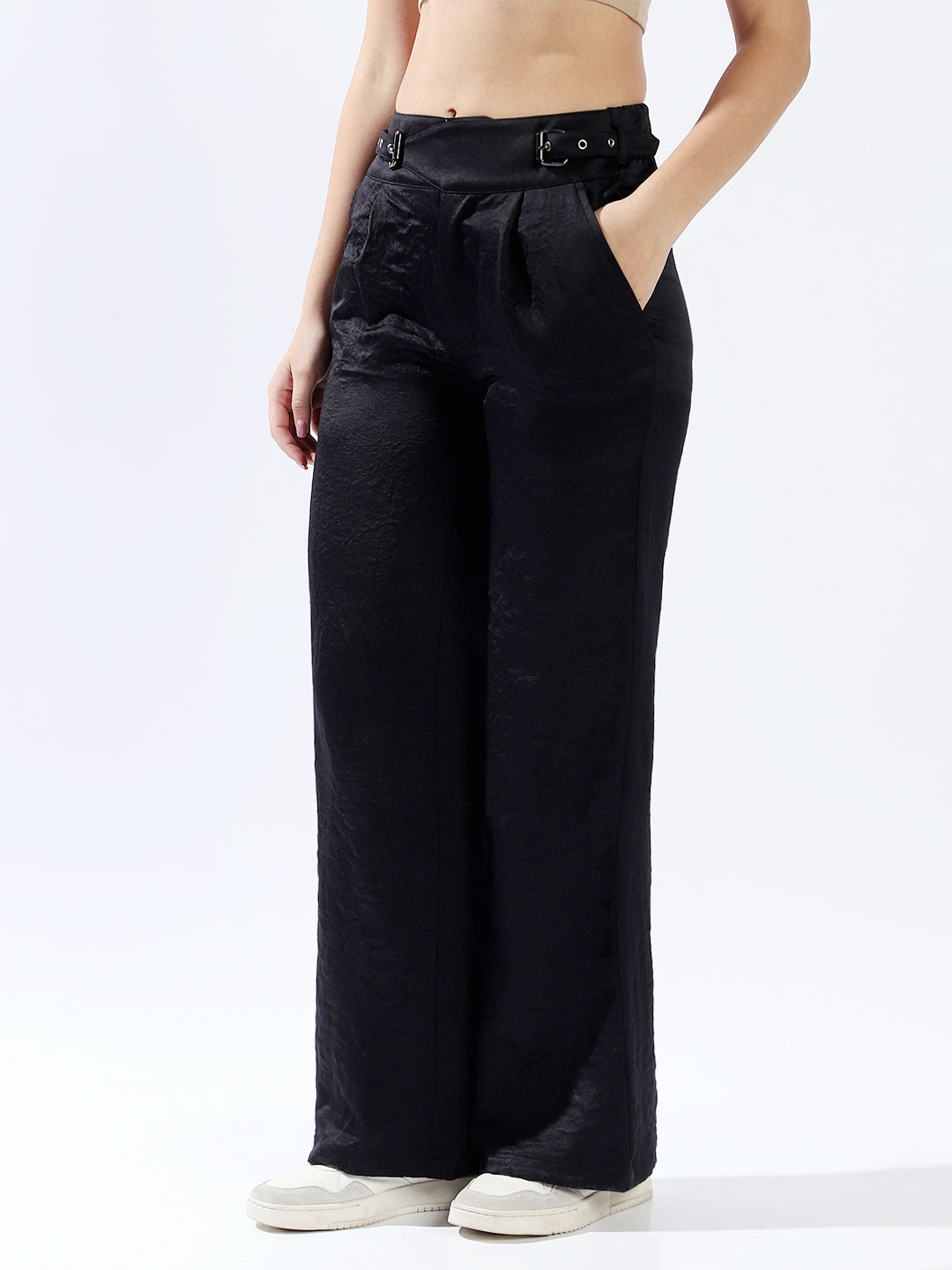 High star Women Polyester Wide Leg High-Rise Casual Trousers