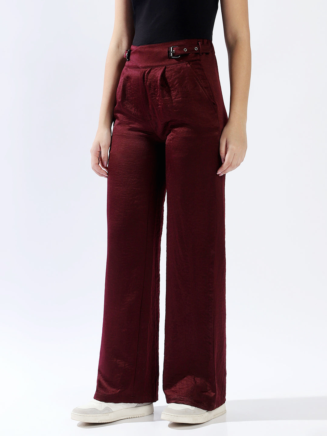 High star Women Polyester Wide Leg High-Rise Casual Trousers