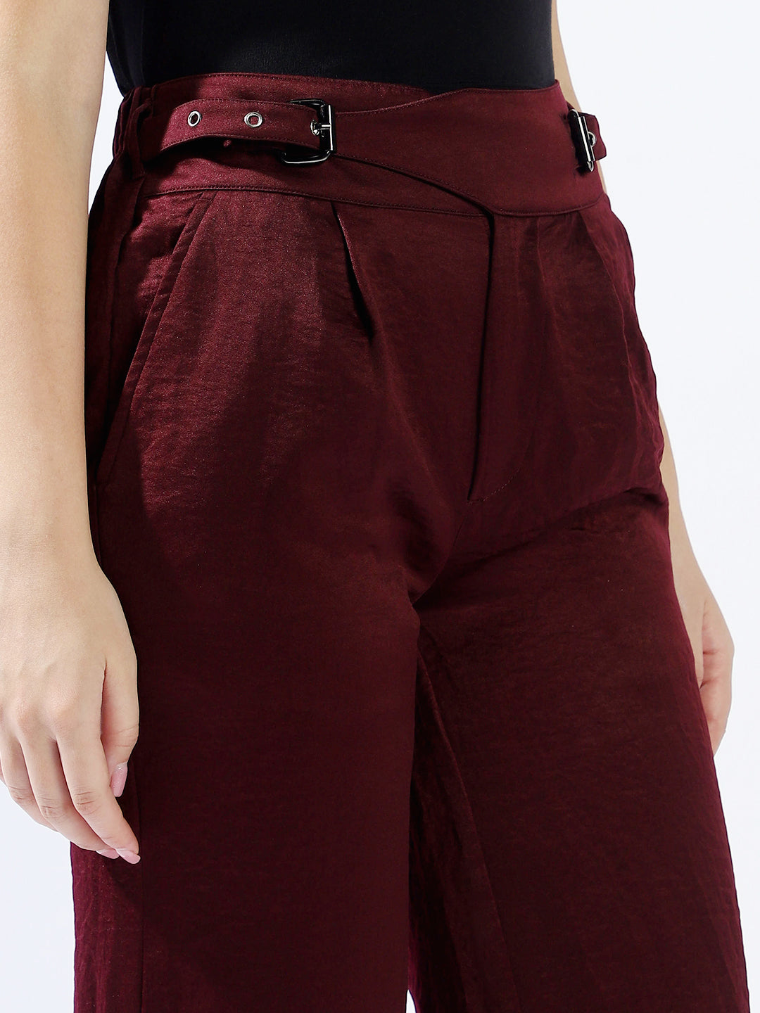 High star Women Polyester Wide Leg High-Rise Casual Trousers