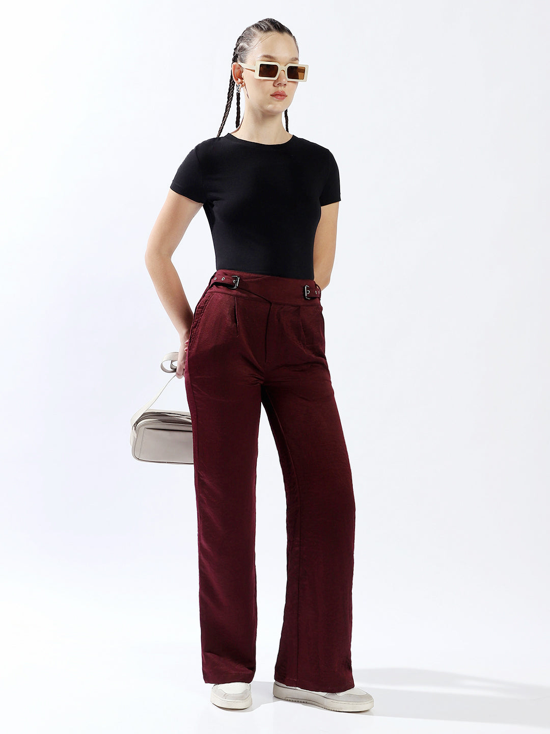 High star Women Polyester Wide Leg High-Rise Casual Trousers