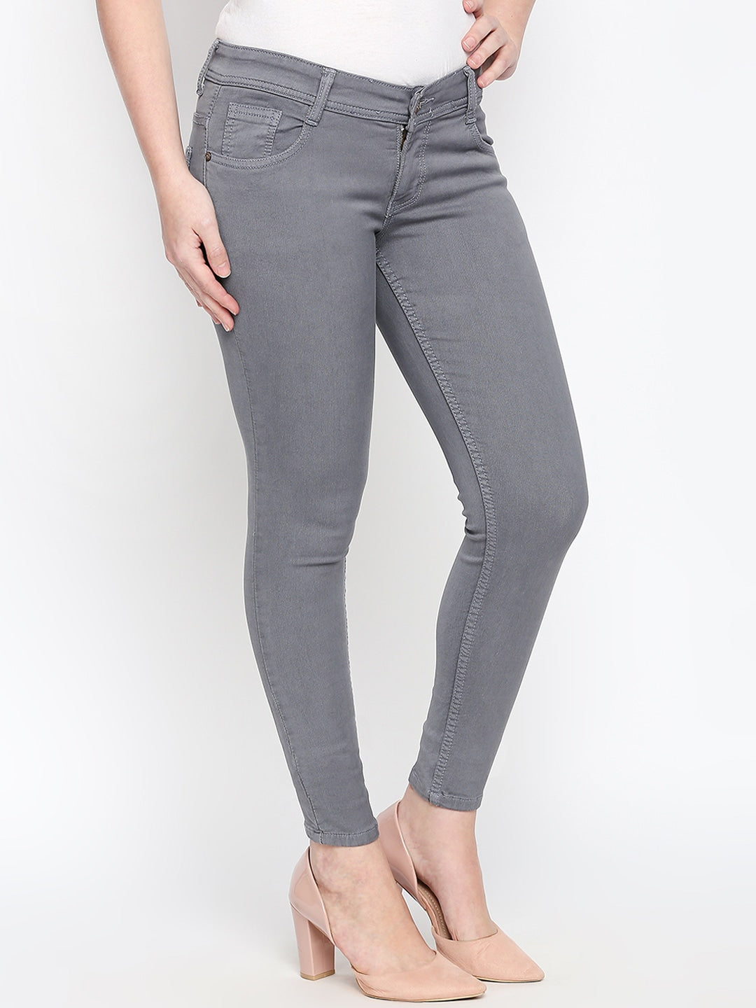 Women Grey Slim Fit Mid-Rise Clean Look Stretchable Jeans
