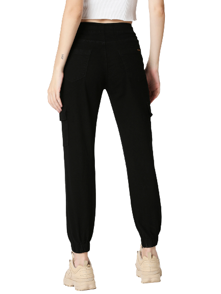 Women Black Jogger High-Rise Jeans
