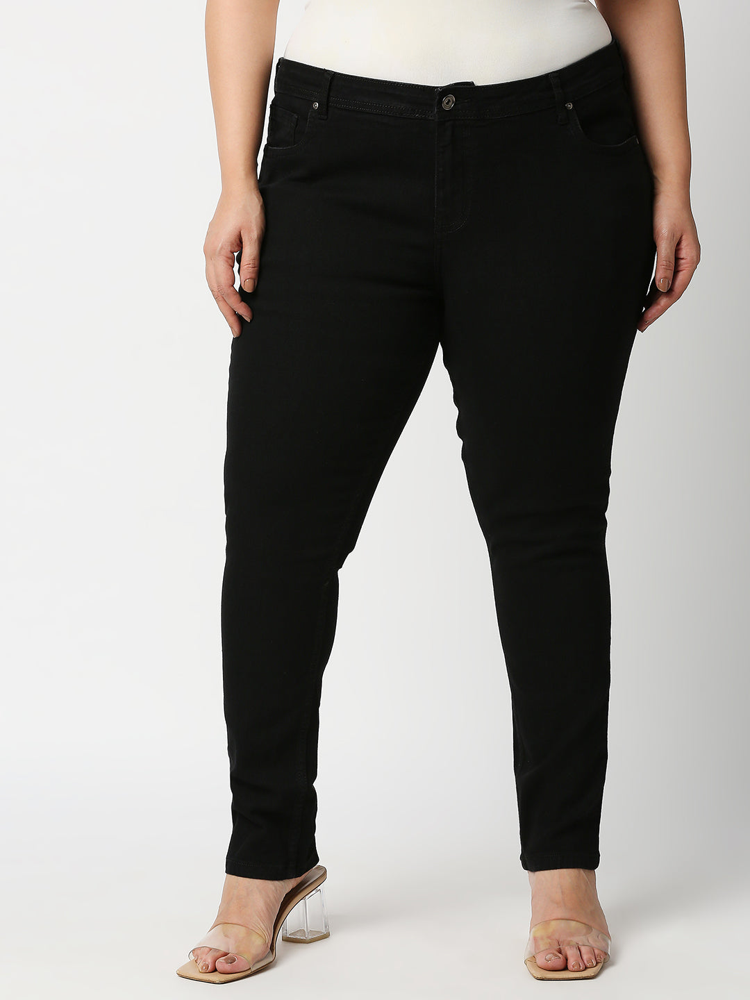Women Plus Size Black Slim Fit Stretchable Jeans